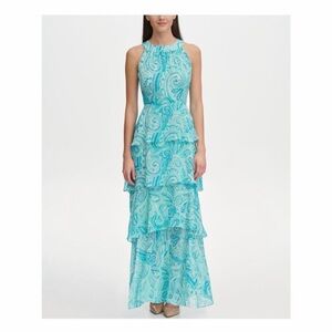 Tommy Hilfiger Turquoise Blue Paisley Maxi Easter Dress